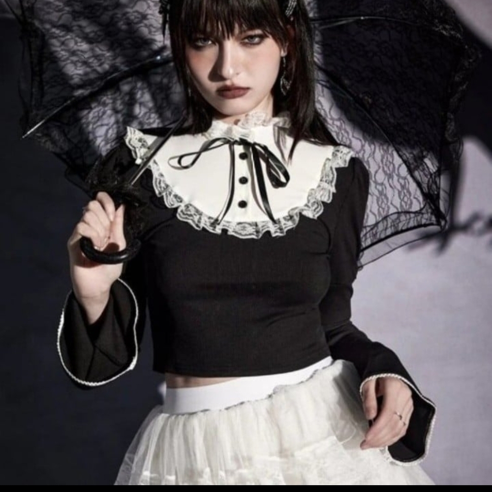 ROMWE Black and White Gothic Blouse